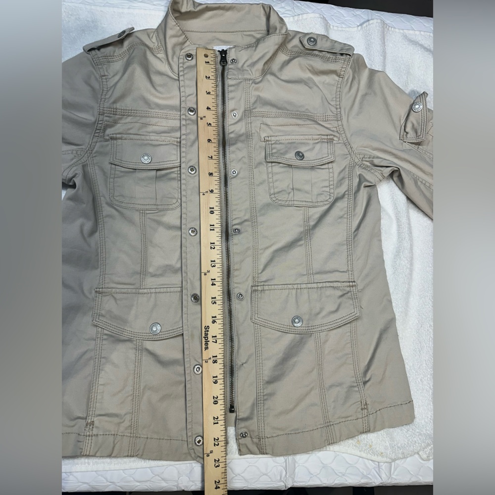 Kensie Cream Khaki Jean Jacket- Pockets- Large - Picture 8 of 13